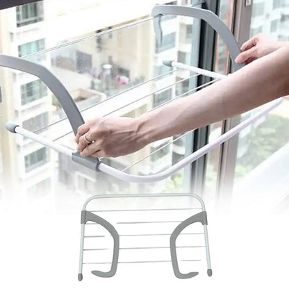 Metal Steel Folding Balcony Clothes Drying Rack Hanging Laundry Hanger with 5 Bars Foldable Towel Socks Clothes Drying Stand for Balcony Bathroom Door and Window (1 Pc)