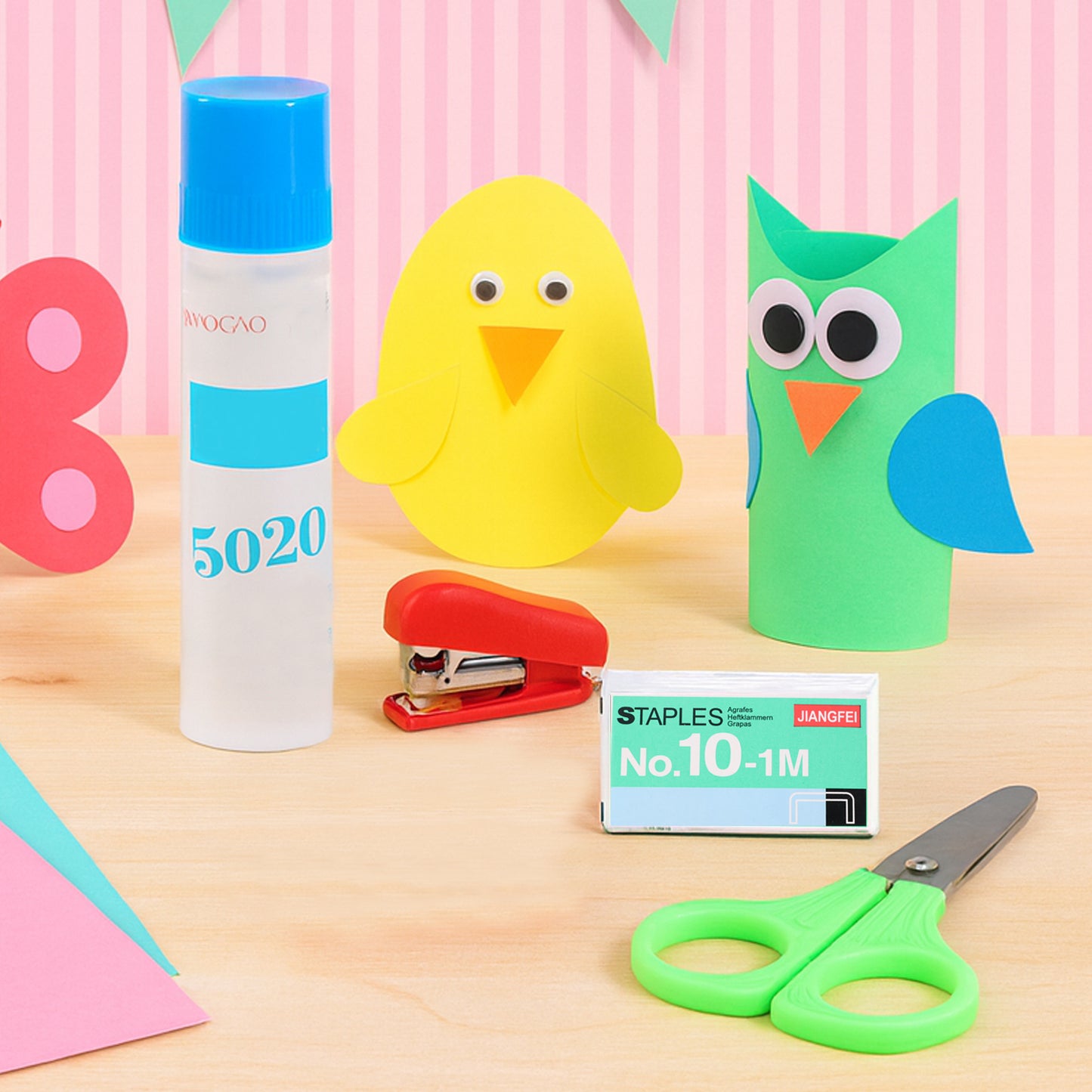 Kids Crafting and Stationery Set for School Projects, Arts & Crafts | Safety Scissors, Mini Stapler, Glue & Staples Kit for Kids Creative Activities (4 Pc Set)