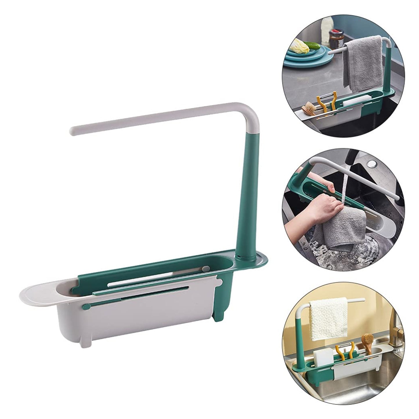 Expandable Kitchen Sink Drying Basket Rack Adjustable Drain Storage Organizer for Sponge, Soap, Brush and Dishwashing Essentials (1 Pc)