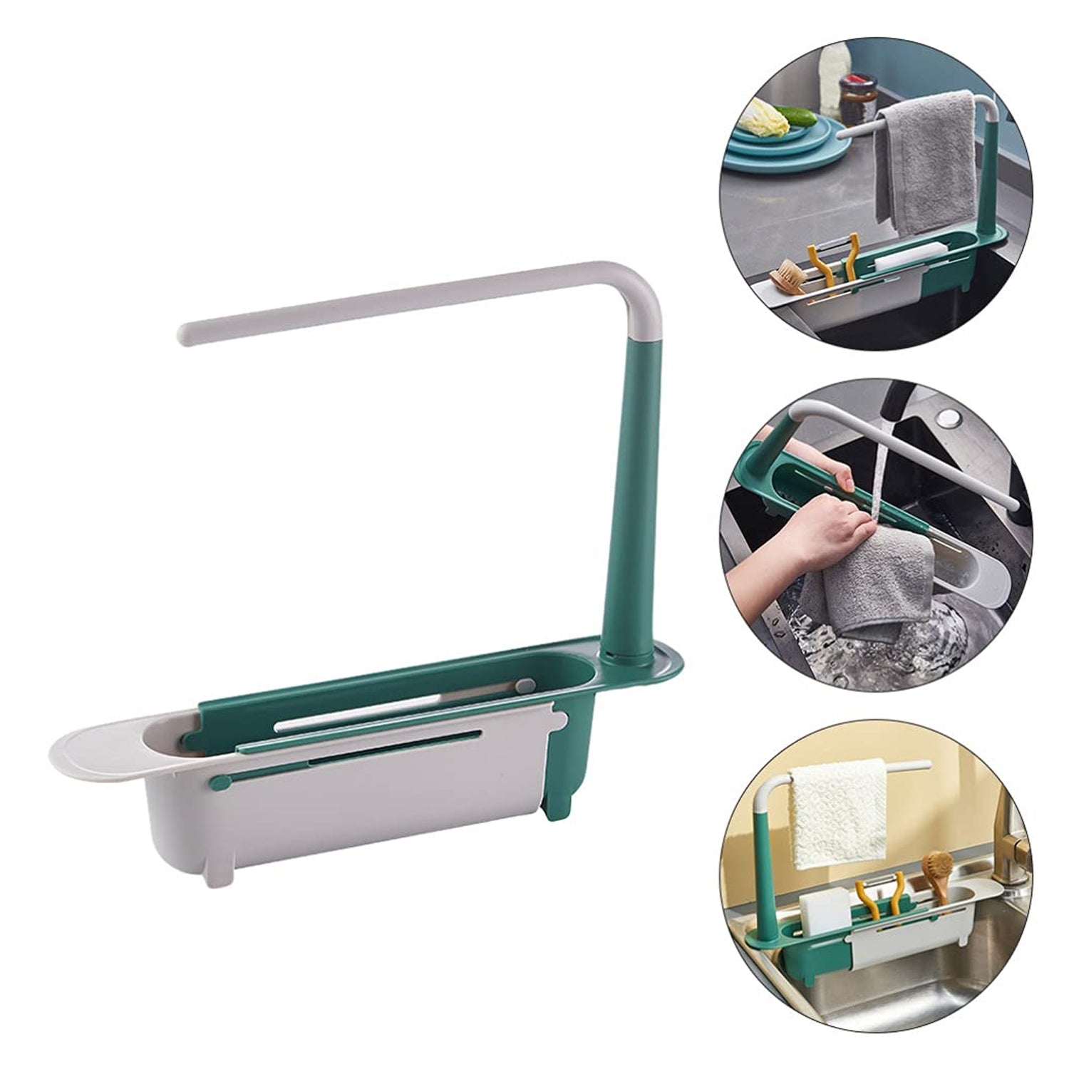 Expandable Kitchen Sink Drying Basket Rack Adjustable Drain Storage Organizer for Sponge, Soap, Brush and Dishwashing Essentials (1 Pc)