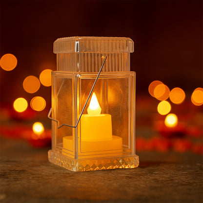 Set of 4 LED Flameless Lantern Style Decorative Candles Battery Operated Warm Tealight Lamps for Home Festivals Mandir Weddings Parties and Table Decoration