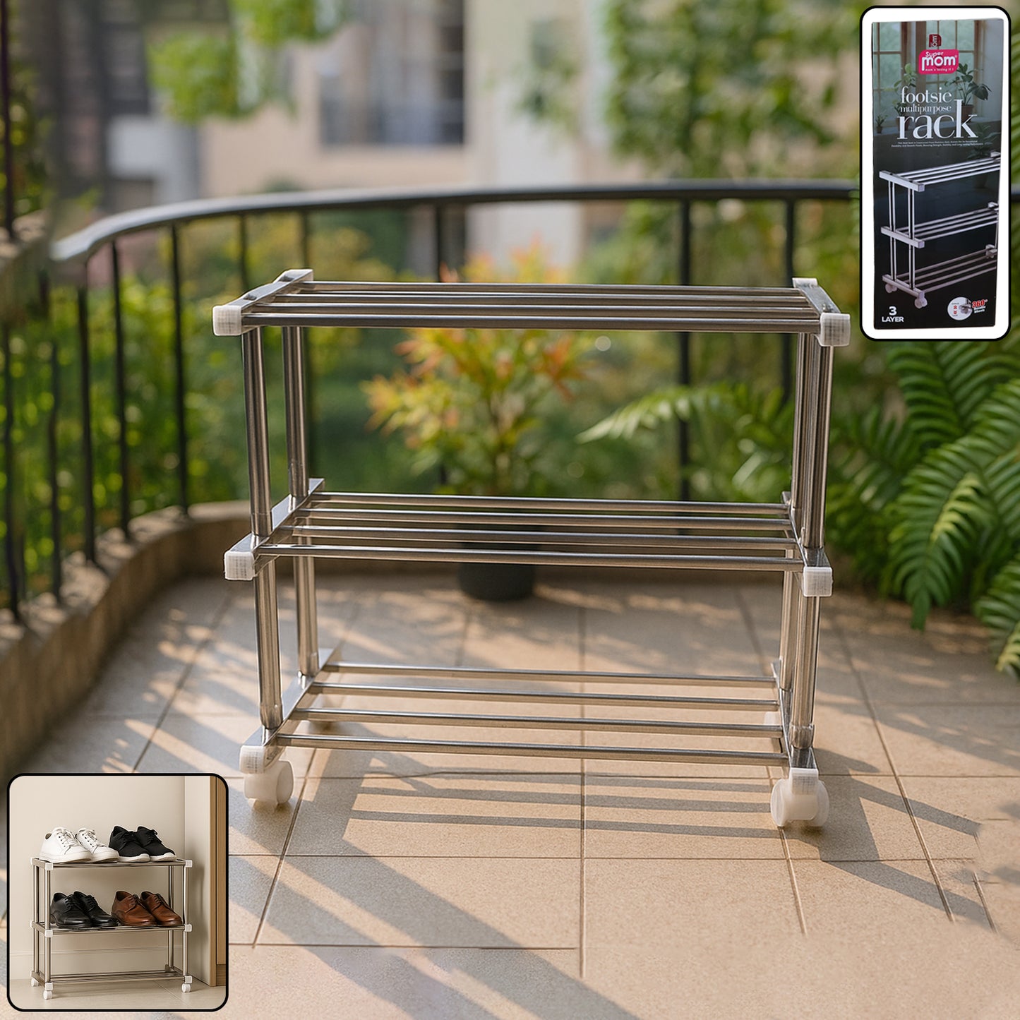 Supermom Stainless Steel Multipurpose Shoe Storage Rack - (1 Pc)