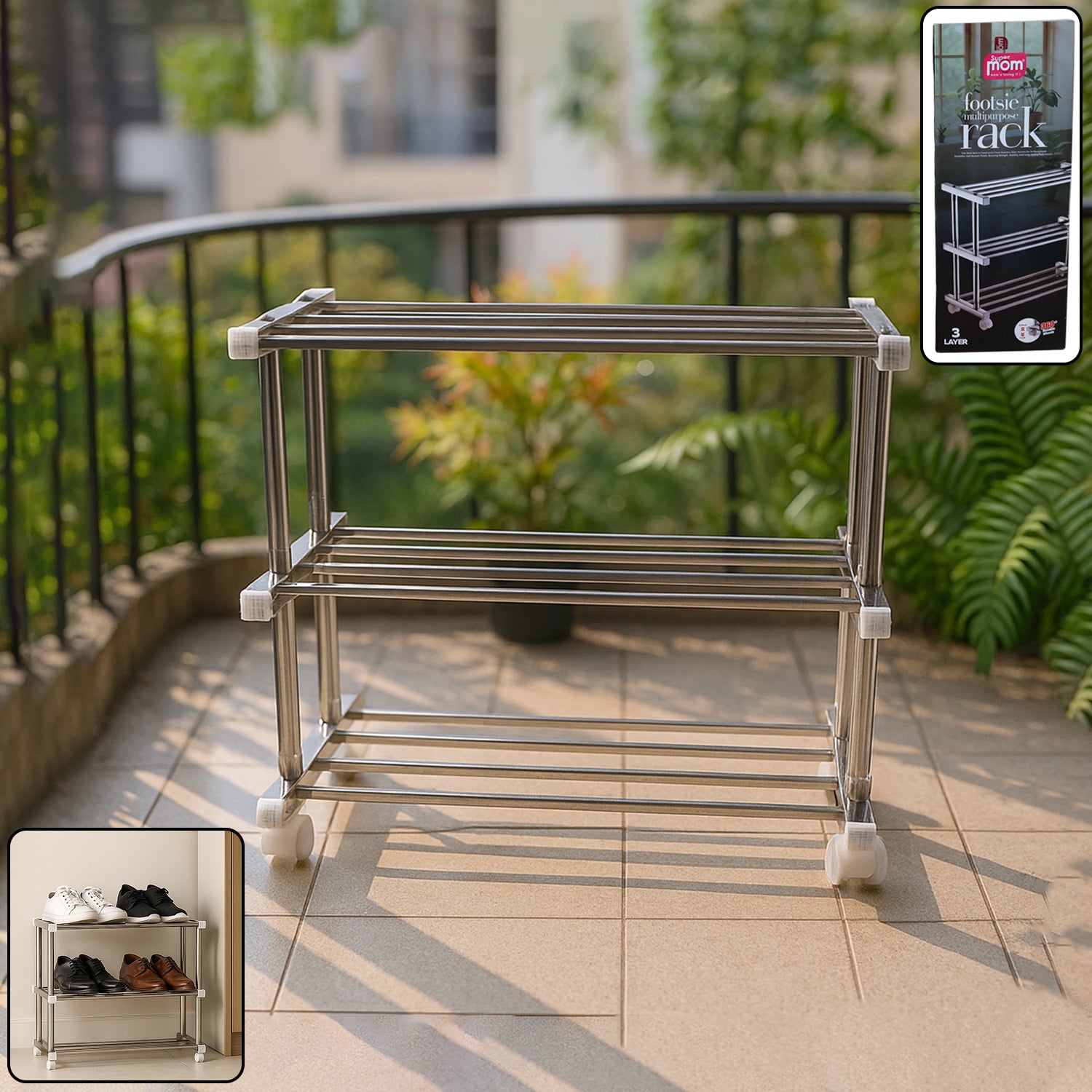 Supermom Stainless Steel Multipurpose Shoe Storage Rack - (1 Pc)