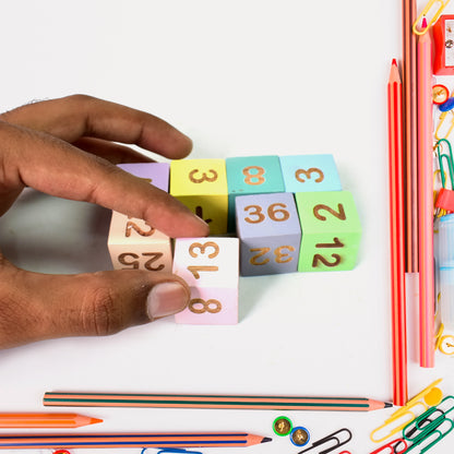 Wooden Math Time for Kids Educational Math Card Game with Number Blocks and Flashcards for Addition and Subtraction Learning