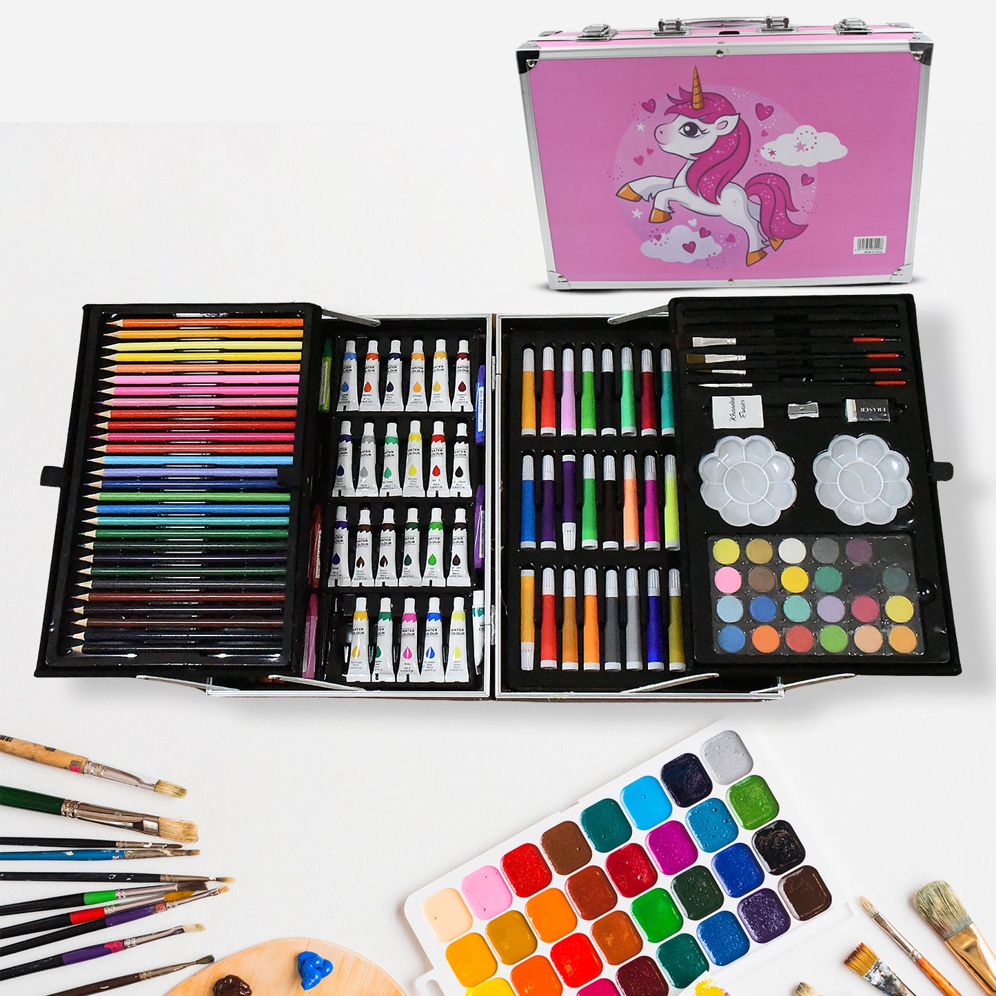 145 Pieces Professional Kids Art Set with Unicorn Design Carry Case – Complete Drawing, Painting and Coloring Kit