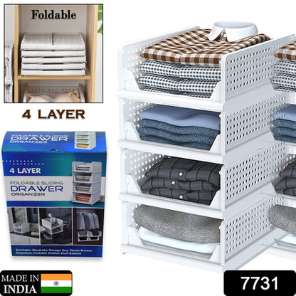 Clothes Organizer 4 Layer Drawer Foldable and Stackable Wardrobe Cupboard Organizer Multi Purpose Plastic Closet Storage Drawer for Clothes (1 Set)