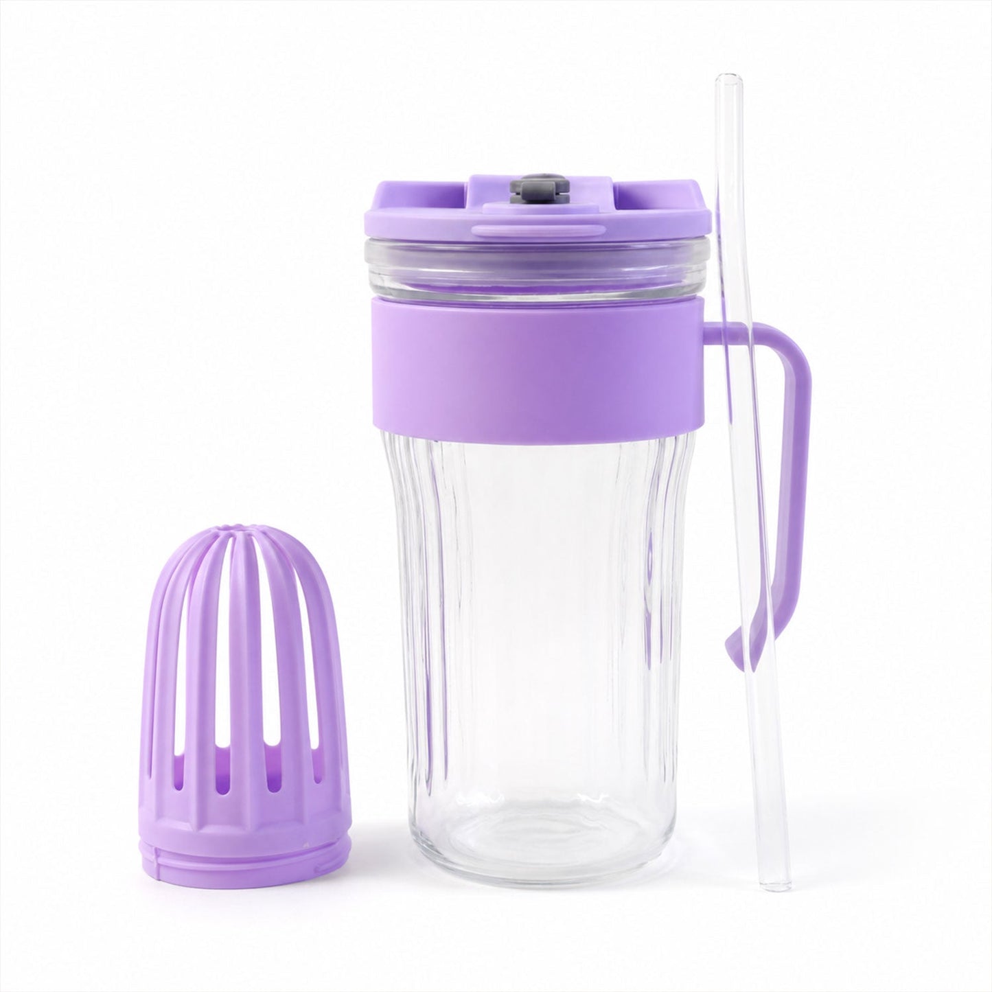 Glass Tumbler with Lid Straw and Handle Clear Drinking Mug for Coffee Juice Smoothies Infused Water and Everyday Beverages 500 ml (1 Pc)