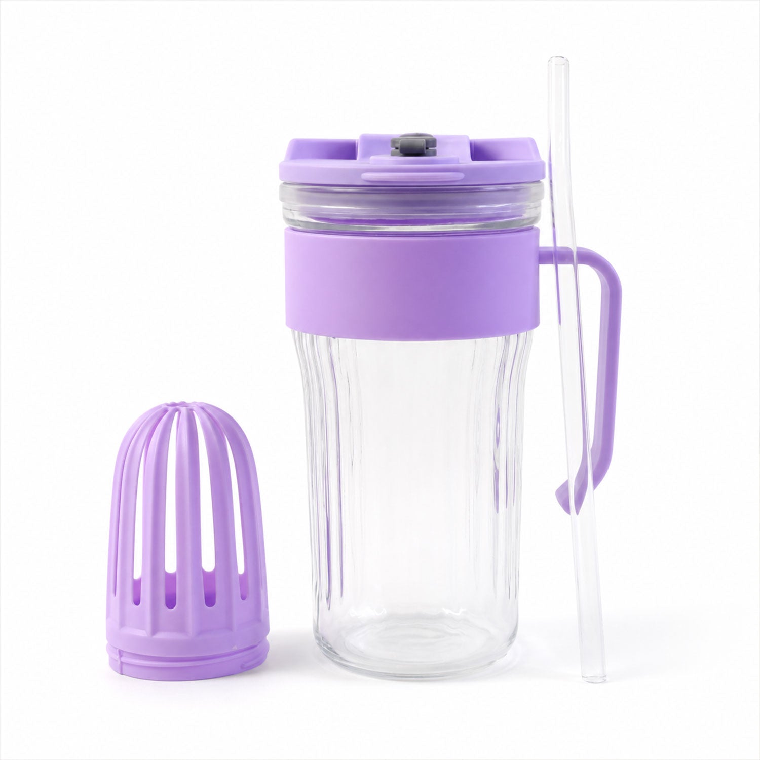 Glass Tumbler with Lid Straw and Handle Clear Drinking Mug for Coffee Juice Smoothies Infused Water and Everyday Beverages 500 ml (1 Pc)