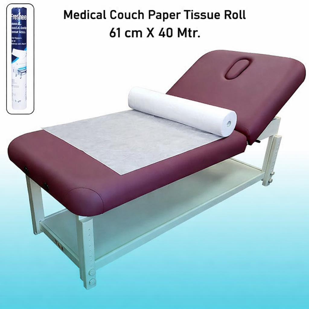 Freshee Medical Couch Paper Tissue Roll 61 cmx40 Meter | Disposable Hygienic Examination Bed Sheet Roll for Clinics Salons Hospitals Spas and Treatment Tables (1 Roll)