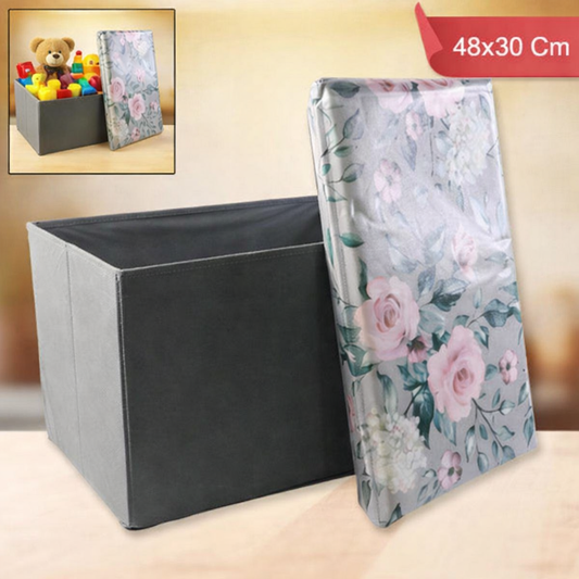 Premium Foldable Storage Box with Floral Lid – Multi-Purpose Organizer Basket for Clothes, Toys, Books & Home Essentials (48x30 cm)
