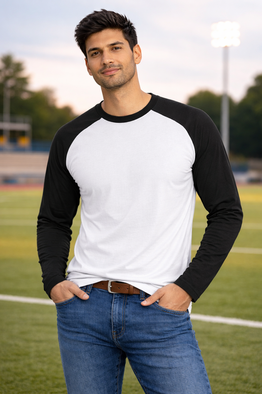 NAYAAH Unisex Raglan T-Shirt - Plain Sports Black White