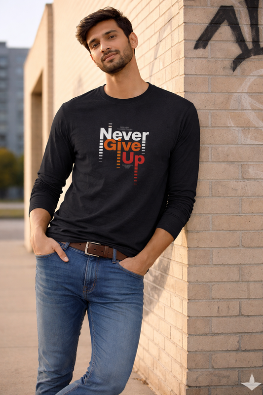 NAYAAH Men's Full Sleeve T-Shirt | Never Give Up Black
