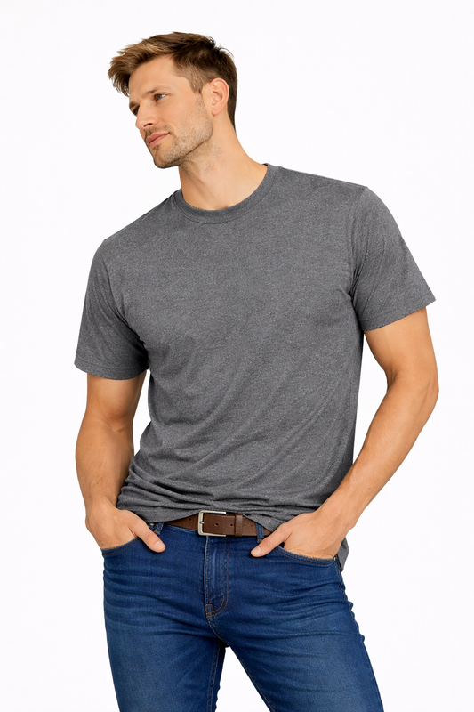 NAYAAH Unisex Classic Crew T-Shirt - Plain Basic Colours Charcoal Melange