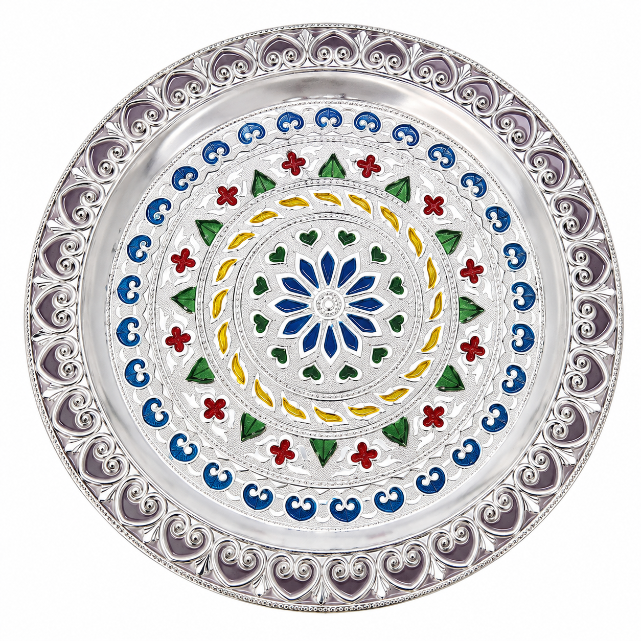 Silver Plated Pooja Thali Decorative for Temple, Festivals, Daily Worship and Gifting (31 cm)