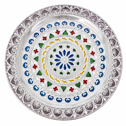 Silver Plated Pooja Thali Decorative for Temple, Festivals, Daily Worship and Gifting (31 cm)