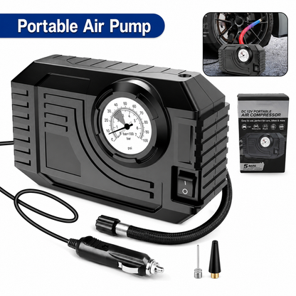 Portable 12V Tire Inflator Air Compressor with LED Light and Pressure Gauge for Car, Bike, Bicycle, Balloons and Sports Balls (1 Pc)