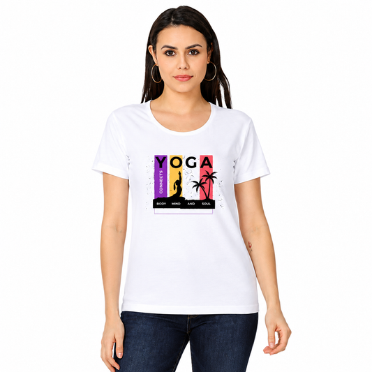 NAYAAH Premium Women's Classic 100% Cotton 180 GSM Regular Fit T-Shirt – Soft Breathable Everyday Wear - Yoga | White