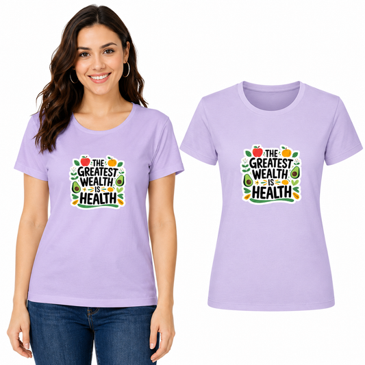 NAYAAH Premium Women's Classic 100% Cotton 180 GSM Regular Fit T-Shirt – Soft Breathable Everyday Essential Wear - Health Is Wealth | Lavender