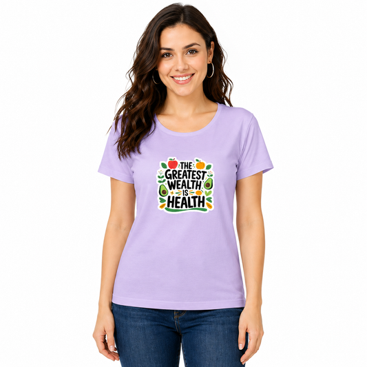 NAYAAH Premium Women's Classic 100% Cotton 180 GSM Regular Fit T-Shirt – Soft Breathable Everyday Essential Wear - Health Is Wealth | Lavender