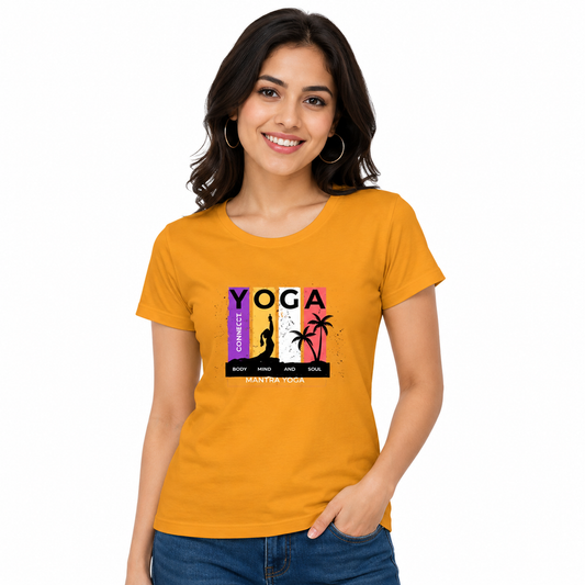 NAYAAH Premium Women's Classic 100% Cotton 180 GSM Regular Fit T-Shirt – Soft Breathable Everyday Wear - Yoga | Golden Yellow