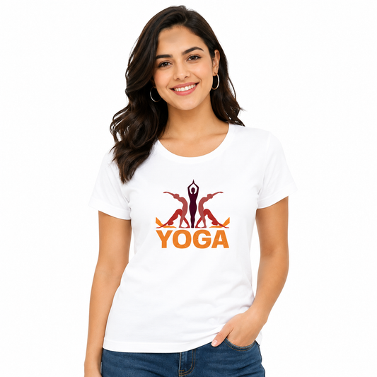 NAYAAH Premium Women's Classic 100% Cotton 180 GSM Regular Fit T-Shirt – Soft Breathable Everyday Essential Wear - Yoga | White