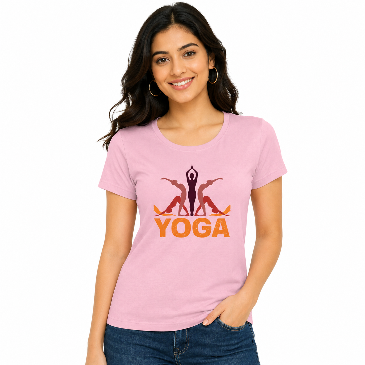 NAYAAH Premium Women's Classic 100% Cotton 180 GSM Regular Fit T-Shirt – Soft Breathable Everyday Essential Wear - Yoga | Pink