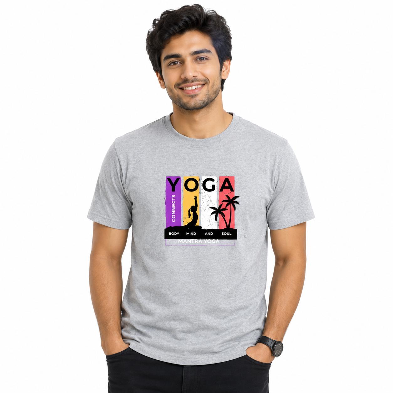NAYAAH Premium Poly-Cotton 180 GSM Men/Unisex T-Shirt – Soft Minimal Everyday Essential Wear - Yoga | Grey Melenge