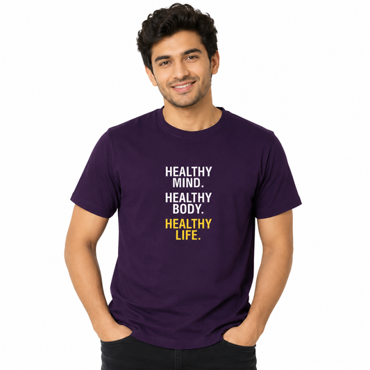 NAYAAH Premium Poly-Cotton 180 GSM Men/Unisex T-Shirt – Soft Minimal Everyday Essential Wear - Healthy Mind Healthy Body | Purple