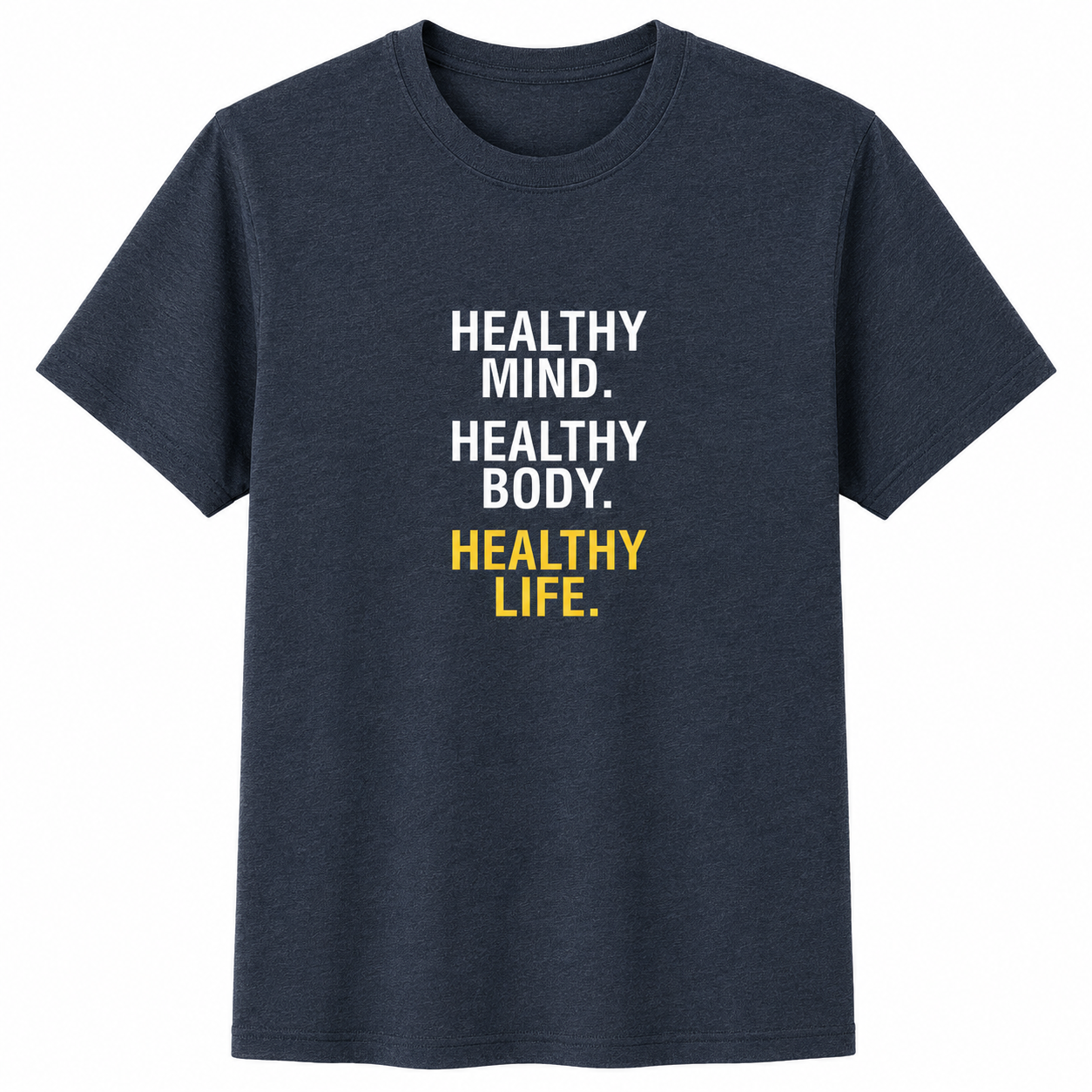 NAYAAH Premium Poly-Cotton 180 GSM Men/Unisex T-Shirt – Soft Minimal Everyday Essential Wear - Healthy Mind Healthy Body - Navy Melenge