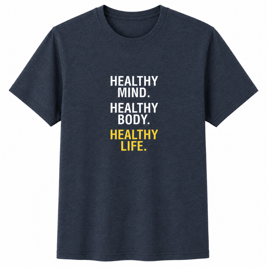NAYAAH Premium Poly-Cotton 180 GSM Men/Unisex T-Shirt – Soft Minimal Everyday Essential Wear - Healthy Mind Healthy Body - Navy Melenge