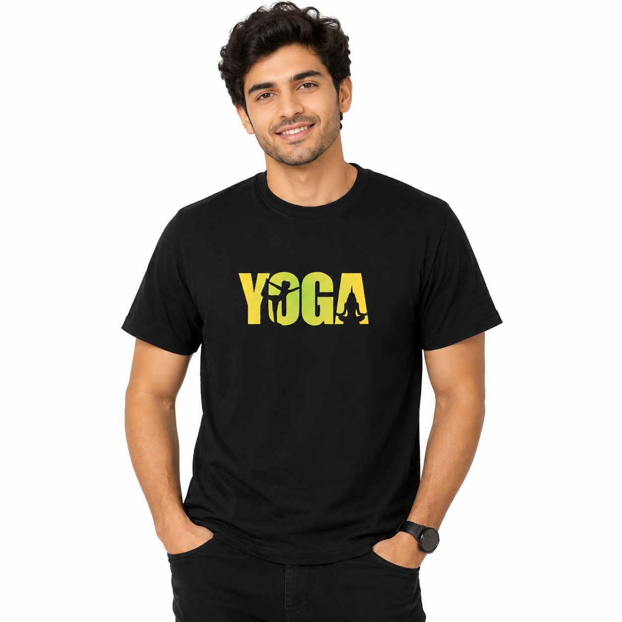 NAYAAH Premium Poly-Cotton 180 GSM Men/Unisex T-Shirt – Soft Minimal Everyday Essential Wear - Yoga | Black