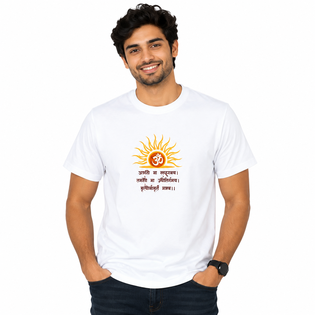 NAYAAH Premium Poly-Cotton 180 GSM Men/Unisex T-Shirt – Soft Minimal Everyday Essential Wear - Om | White