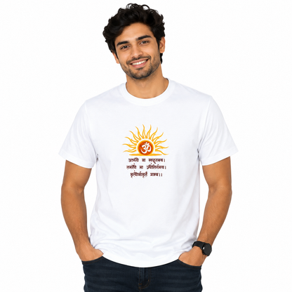 NAYAAH Premium Poly-Cotton 180 GSM Men/Unisex T-Shirt – Soft Minimal Everyday Essential Wear - Om | White