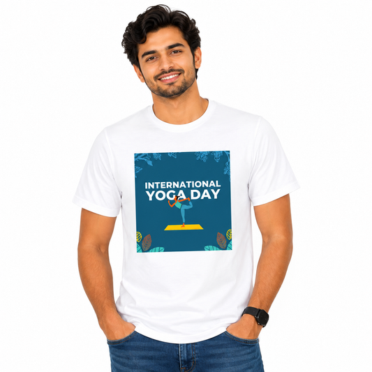 NAYAAH Premium Poly-Cotton 180 GSM Men/Unisex T-Shirt – Soft Minimal Everyday Essential Wear - Yoga Day | White
