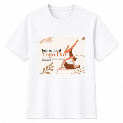 NAYAAH Premium Poly-Cotton 180 GSM Men/Unisex T-Shirt – Soft Minimal Everyday Essential Wear - Yoga Day | White