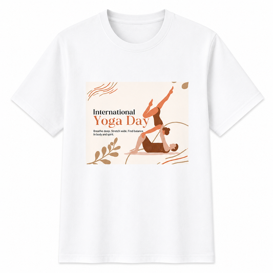 NAYAAH Premium Poly-Cotton 180 GSM Men/Unisex T-Shirt – Soft Minimal Everyday Essential Wear - Yoga Day | White