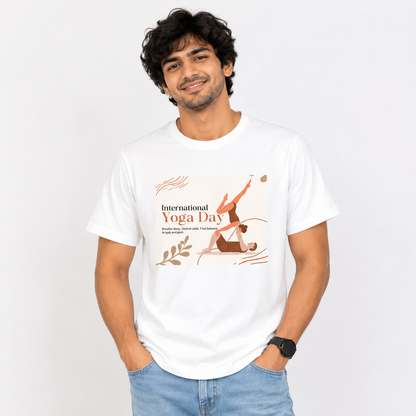 NAYAAH Premium Poly-Cotton 180 GSM Men/Unisex T-Shirt – Soft Minimal Everyday Essential Wear - Yoga Day | White
