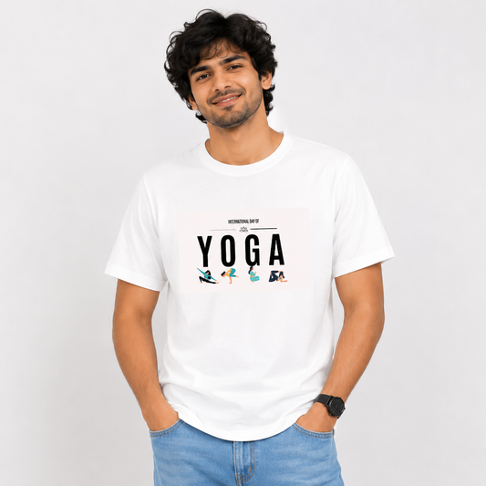 NAYAAH Premium Poly-Cotton 180 GSM Men/Unisex T-Shirt – Soft Minimal Everyday Essential Wear - Yoga | White