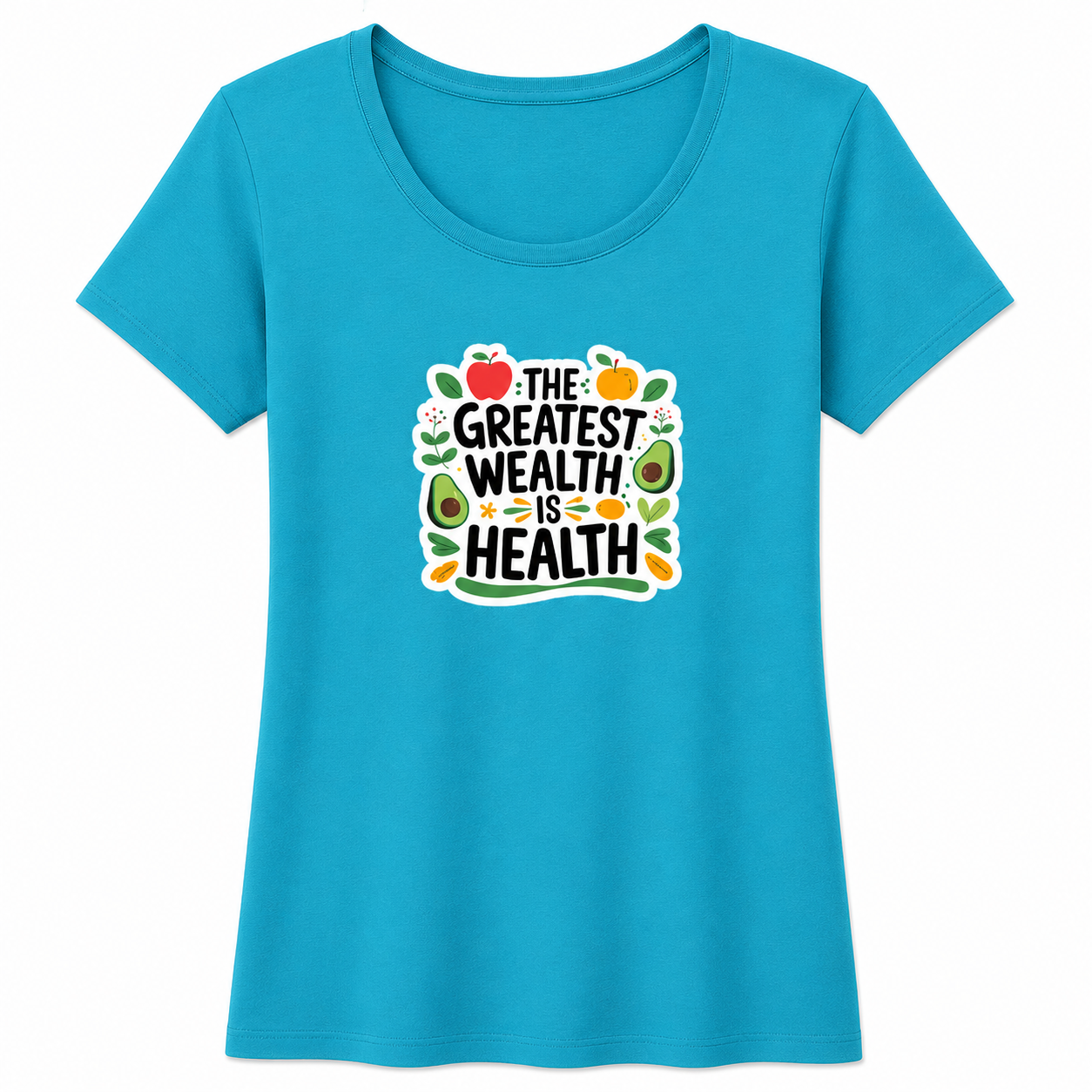 NAYAAH Premium Women's Classic 100% Cotton 180 GSM Regular Fit T-Shirt – Soft Breathable Everyday Essential Wear - Health Is Wealth | Sky Blue