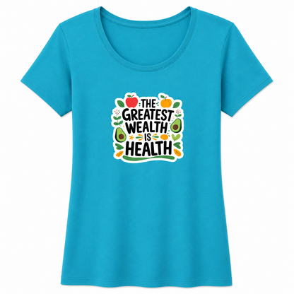 NAYAAH Premium Women's Classic 100% Cotton 180 GSM Regular Fit T-Shirt – Soft Breathable Everyday Essential Wear - Health Is Wealth | Sky Blue