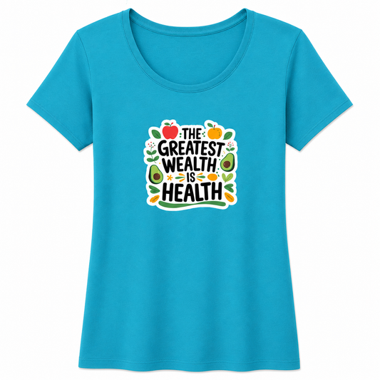 NAYAAH Premium Women's Classic 100% Cotton 180 GSM Regular Fit T-Shirt – Soft Breathable Everyday Essential Wear - Health Is Wealth | Sky Blue