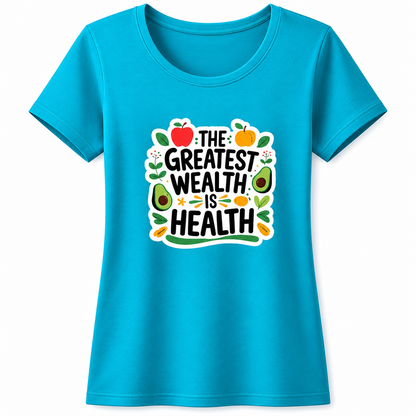 NAYAAH Premium Women's Classic 100% Cotton 180 GSM Regular Fit T-Shirt – Soft Breathable Everyday Essential Wear - Health Is Wealth | Sky Blue