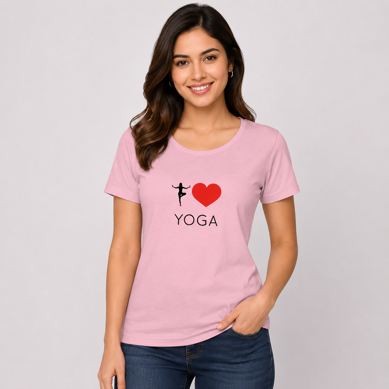 NAYAAH Premium Women's Classic 100% Cotton 180 GSM Regular Fit T-Shirt – Soft Breathable Everyday Essential Wear - I Love Yoga | Baby Pink