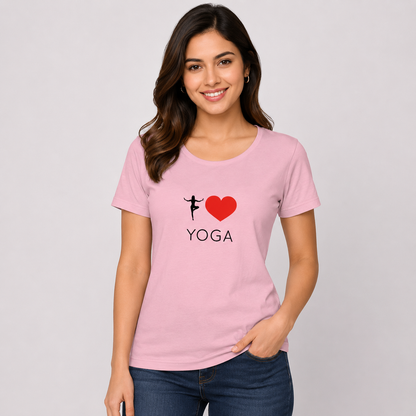 NAYAAH Premium Women's Classic 100% Cotton 180 GSM Regular Fit T-Shirt – Soft Breathable Everyday Essential Wear - I Love Yoga | Baby Pink