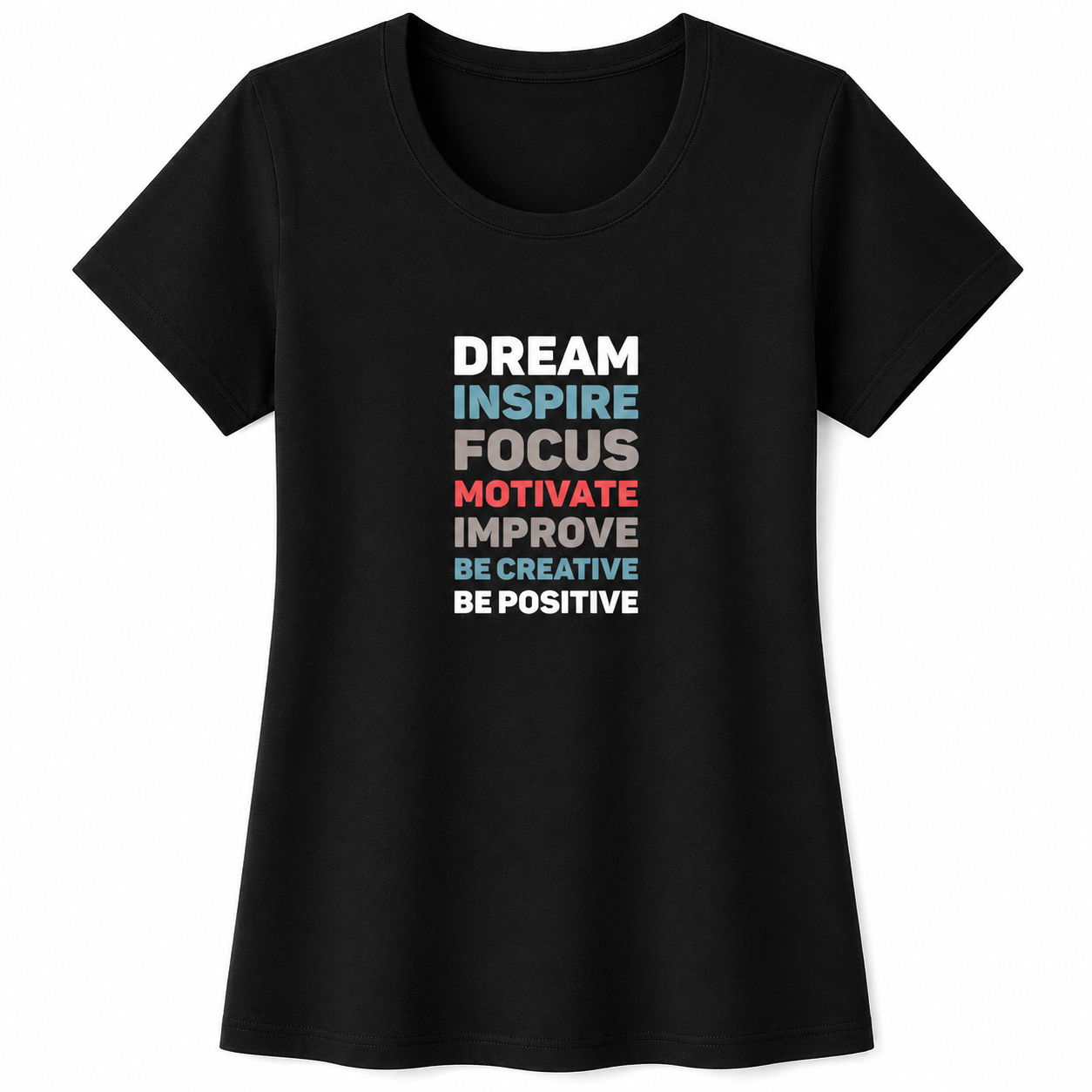 NAYAAH Premium Women's Classic 100% Cotton 180 GSM Regular Fit T-Shirt – Soft Breathable Everyday Wear - Dream Inspire | Black