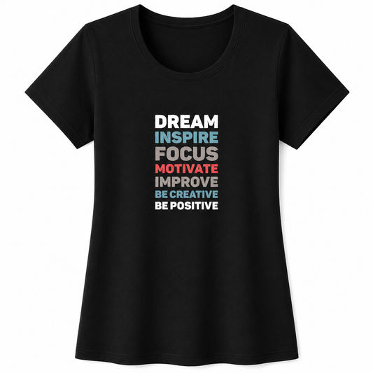 NAYAAH Premium Women's Classic 100% Cotton 180 GSM Regular Fit T-Shirt – Soft Breathable Everyday Wear - Dream Inspire | Black