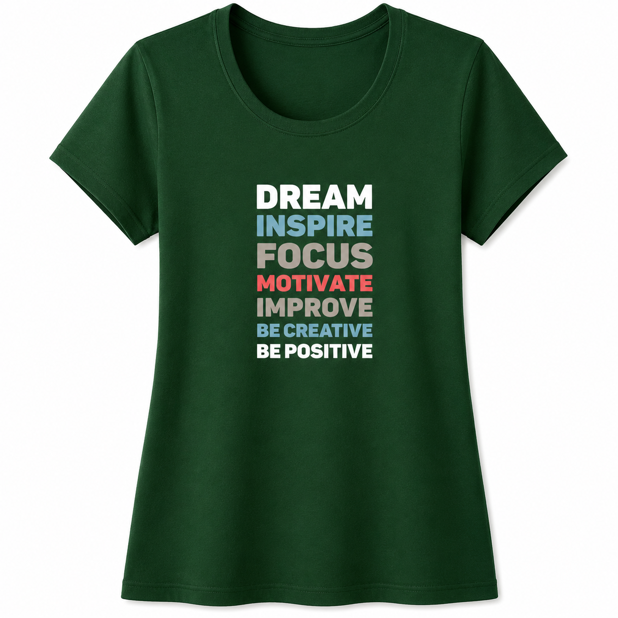 NAYAAH Premium Women's Classic 100% Cotton 180 GSM Regular Fit T-Shirt – Soft Breathable Everyday Essential Wear - Dream Inspire | Bottle Green