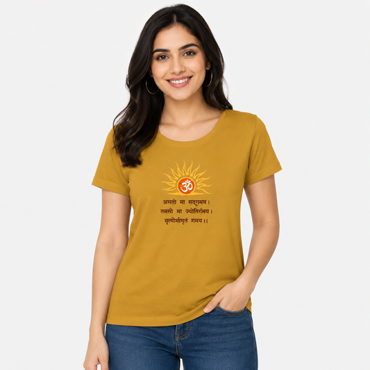 NAYAAH Premium Women's Classic 100% Cotton 180 GSM Regular Fit T-Shirt – Soft Breathable Everyday Essential Wear - Om | Mustard Yellow
