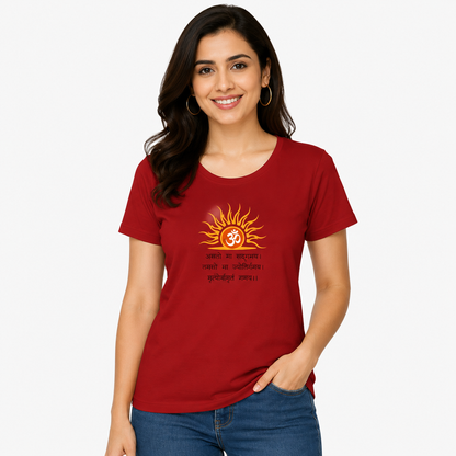 NAYAAH Premium Women's Classic 100% Cotton 180 GSM Regular Fit T-Shirt – Soft Breathable Everyday Essential Wear - Om | Red