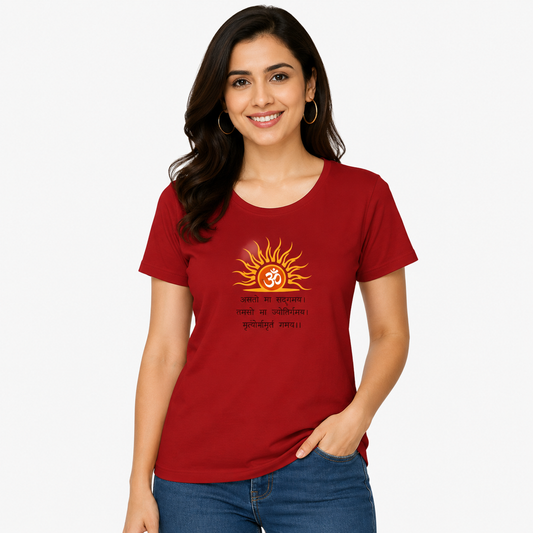 NAYAAH Premium Women's Classic 100% Cotton 180 GSM Regular Fit T-Shirt – Soft Breathable Everyday Essential Wear - Om | Red